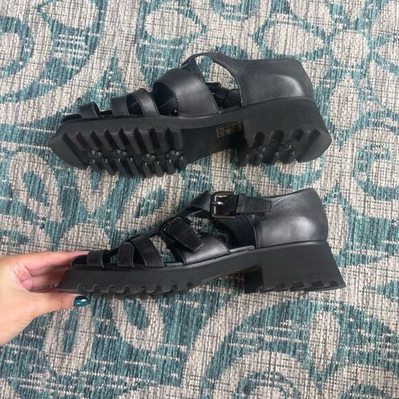 Free People Black Leather Fisherman Platform Sandals - Size 9.5 - Picture 5 of 8